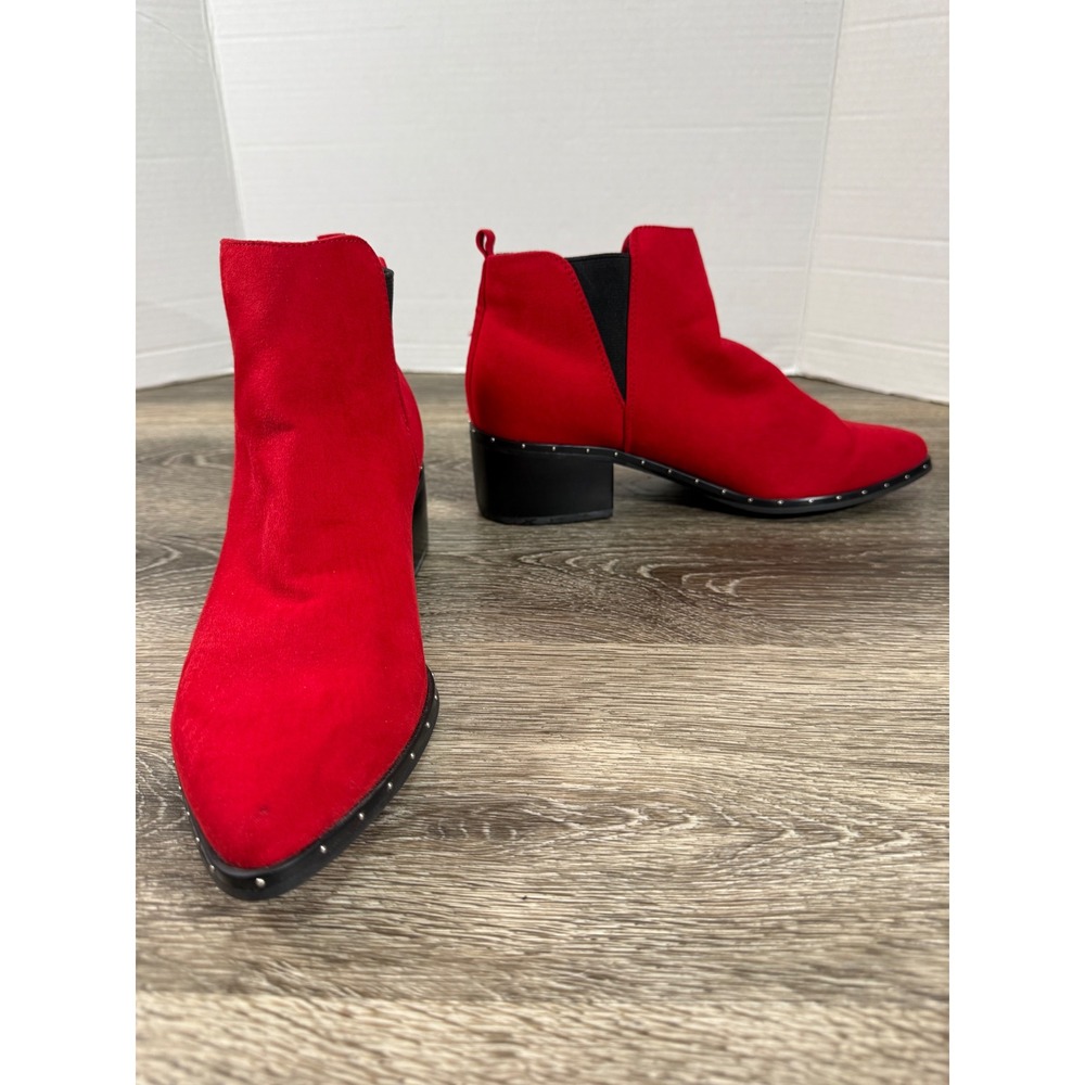 Bar III Gabby Red Faux Suede Studded Pointed Toe Ankle Boots Womens 6.5M